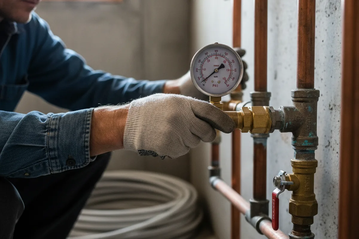 Pressure testing a repaired line during Water Line Repair in Penn Laird